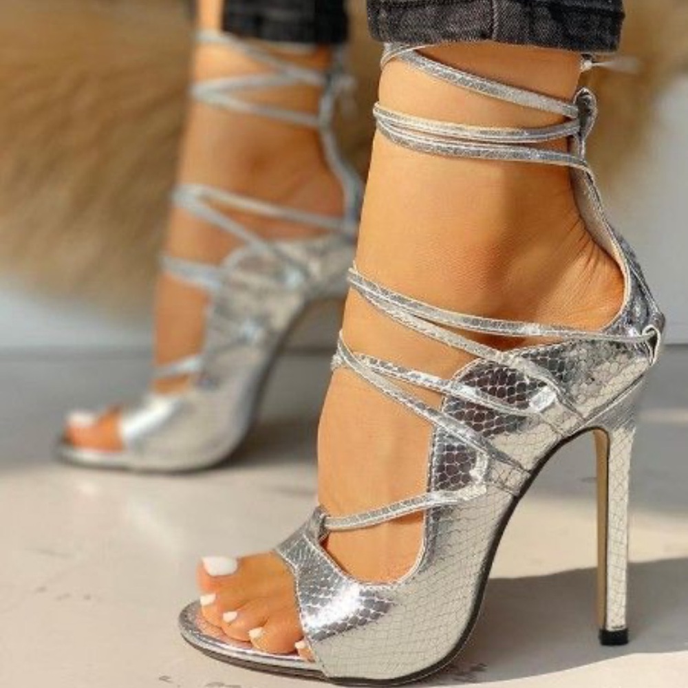 Silver Lace Up Heels